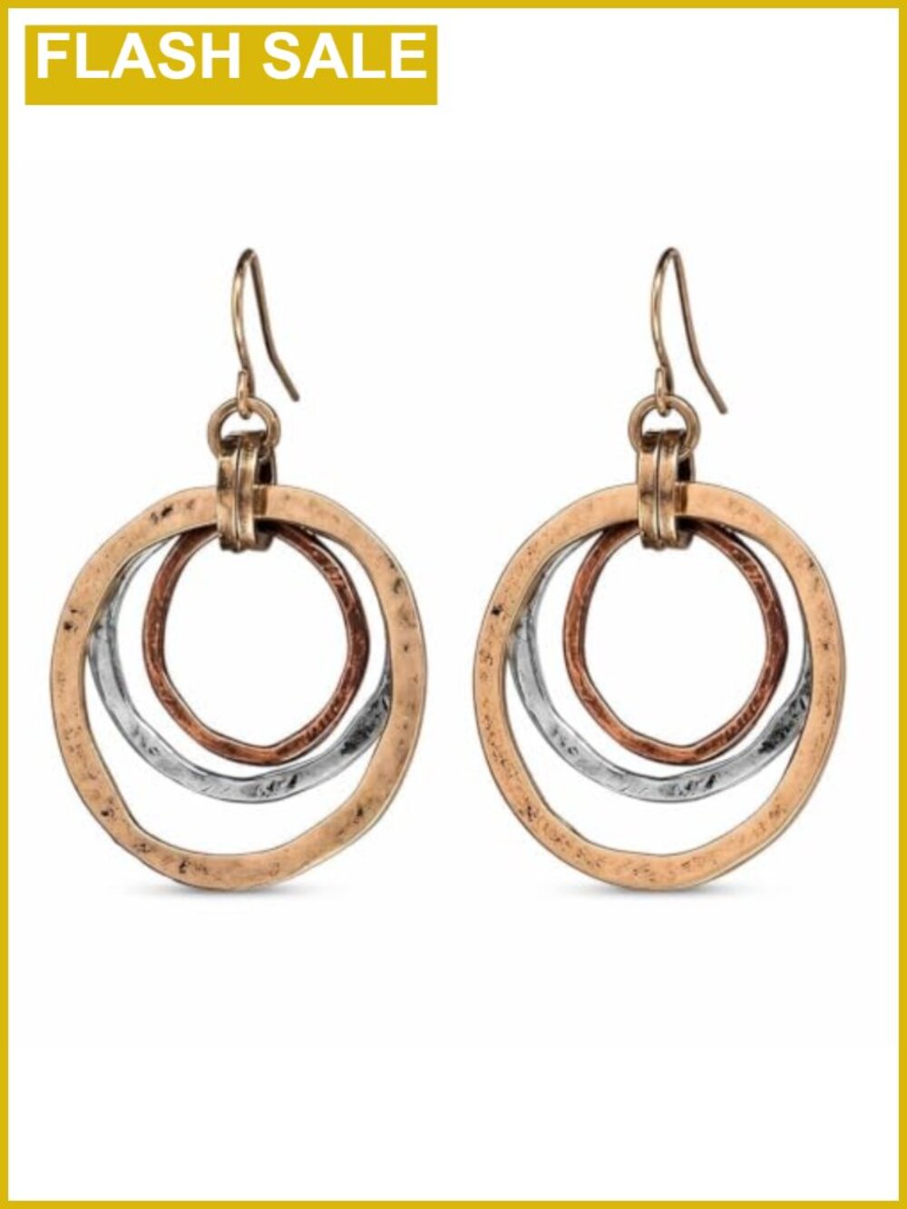 Mixed Metal Hammered Dangle Earrings Boho Drop Jewelry